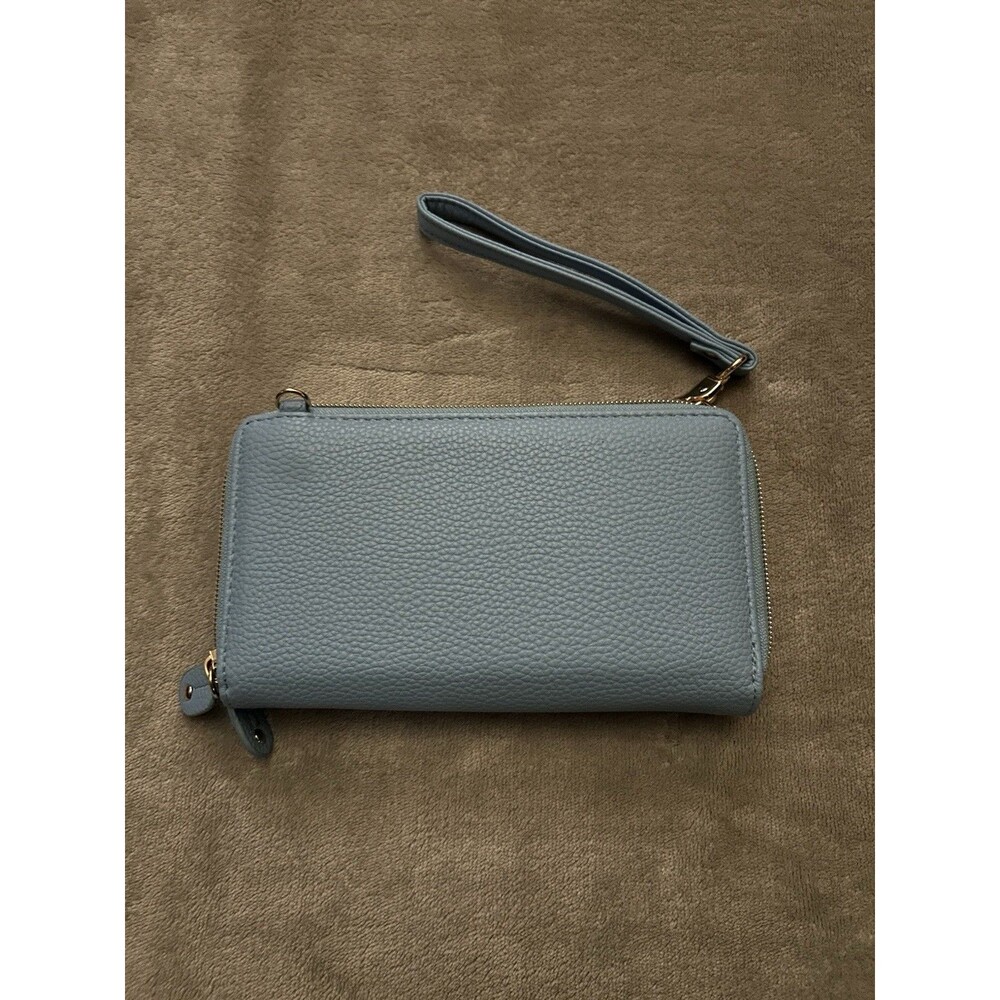 Julia Buxton Women’s Blue RFID Blocking Wallet With Wristlet Strap EUC